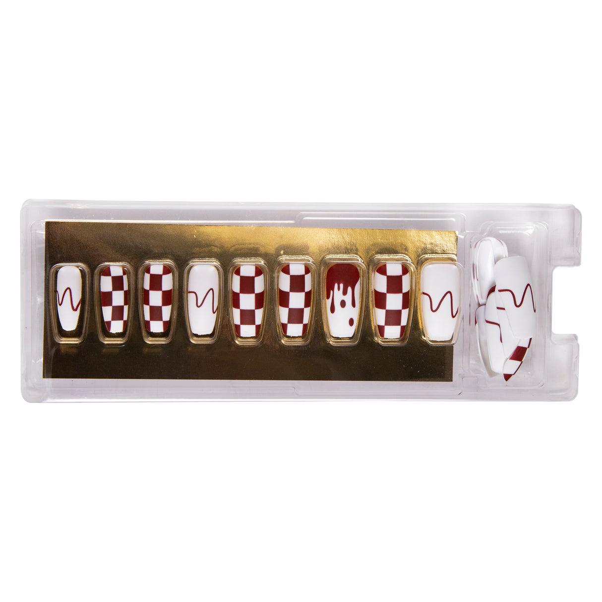 Miss Smoo 24 Piece Stick On Nails White and Maroon