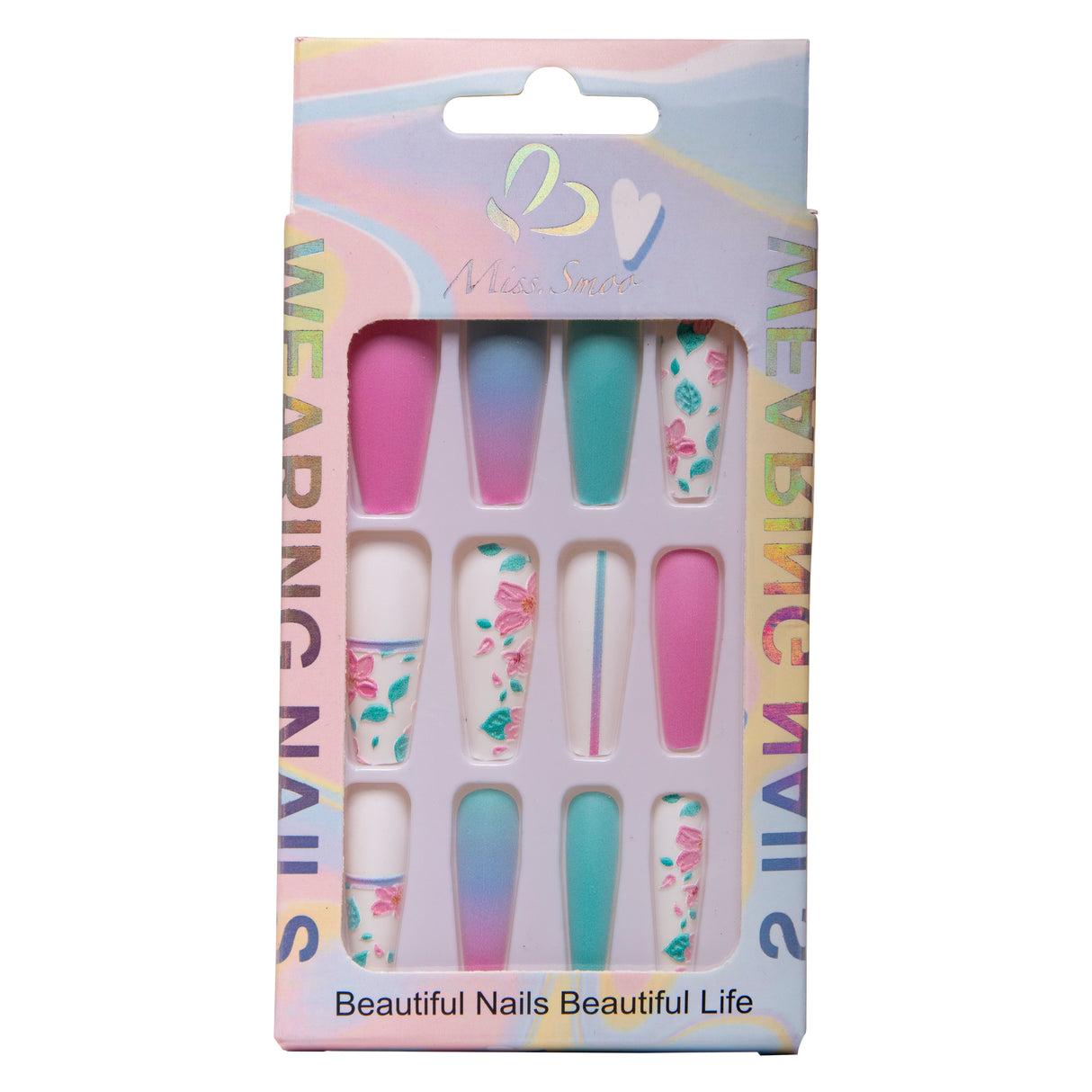 24 Piece Miss Smoo Stick On Nails multi colour
