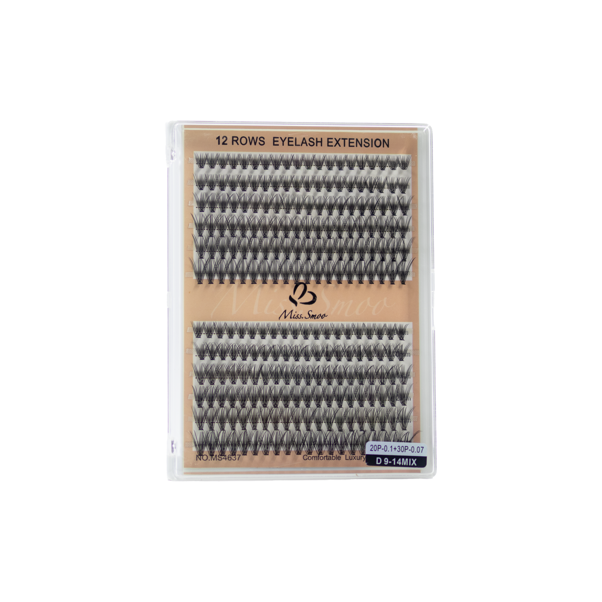 Miss Smoo 12 Rows eyelash extensions 20P-0.1 + 30P-0.07 D9-14 MIX