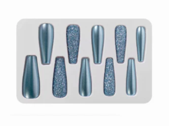 10 Coffin Aurora and Glitter Temporary nails