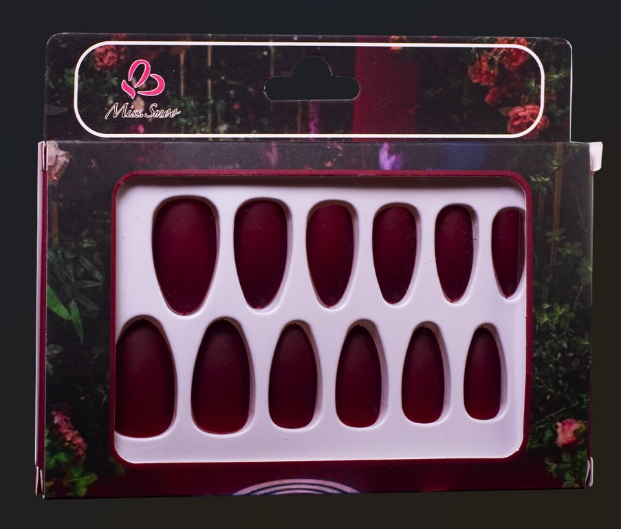 24 piece maroon almond stick on nails