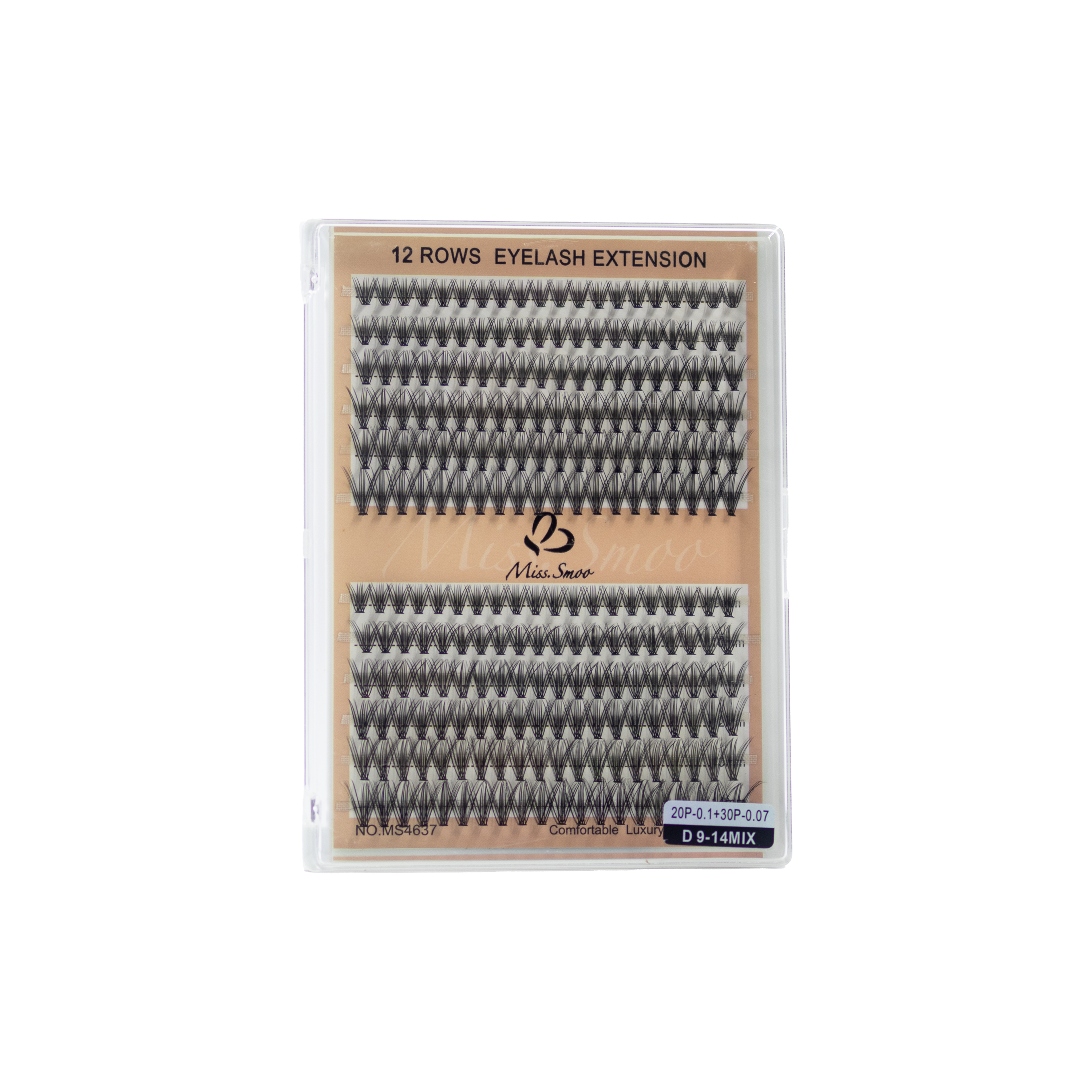 Miss Smoo 12 Rows eyelash extensions 20P-0.1 + 30P-0.07 D9-14 MIX