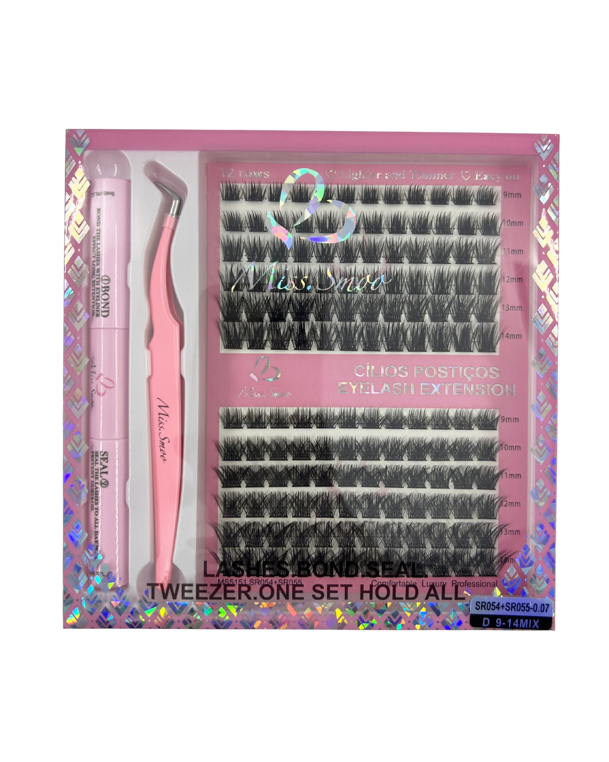 SR116 + SR117 0.07D 9-14mix cluster lashes with tweezer, seal and bonder